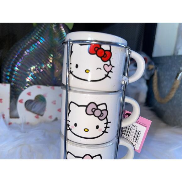 Set of Four Sanrio Hello Kitty 3oz Stacking Espresso Mugs in a Stacked Tower - Picture 3 of 8